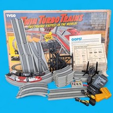 1989 TYCO Twin Turbo Train Slot Car Set Trains with Original Box 99 COMPLETE