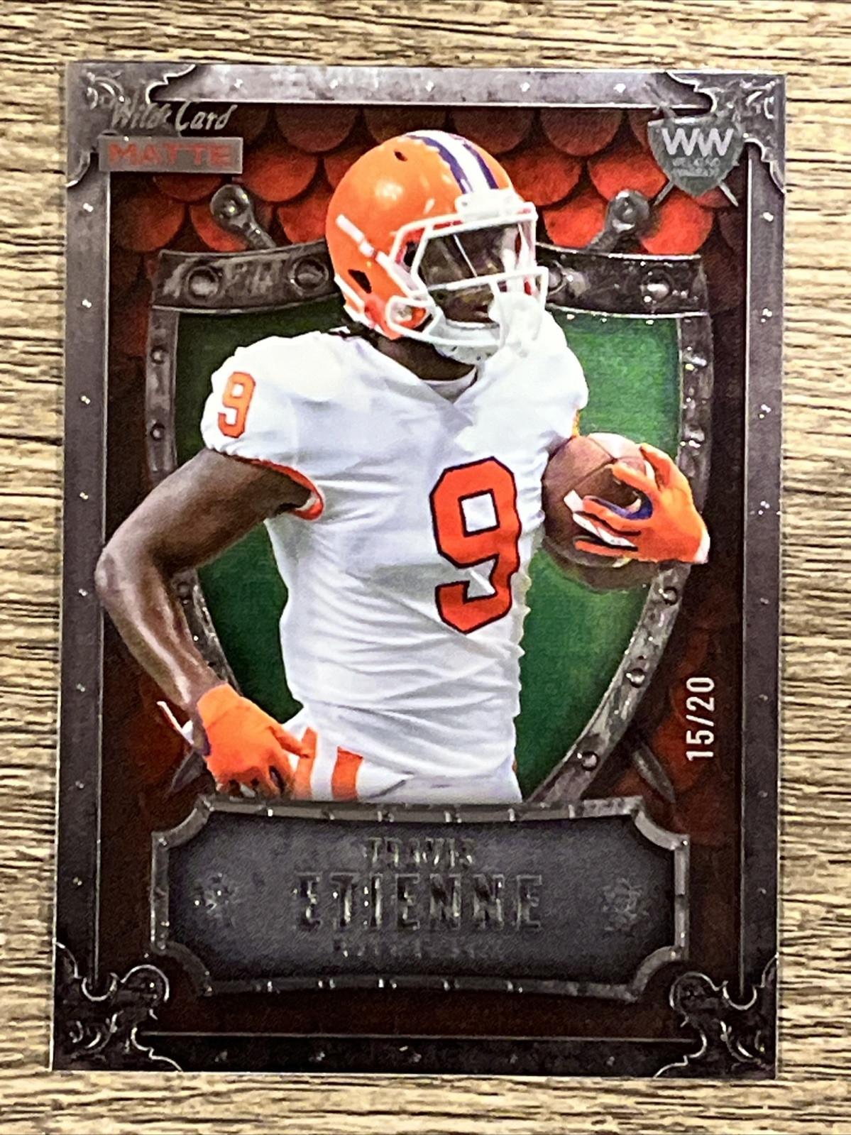 Travis Etienne Wild Card Matte Green Weekend Warrior #MWW10 Bronze Frame-Gold 1/1