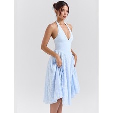 HOUSE OF CB Arietta Floral Jacquard Plunge Halter Neck Dress XS A-C NWOT $289