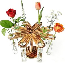 Plant Terrarium Propagation Stations Clear Glass Flower Vases Wooden Stand Retro