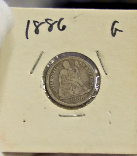 1886 US Seated Liberty Dime 10c VG (Cleaned, Retoned)