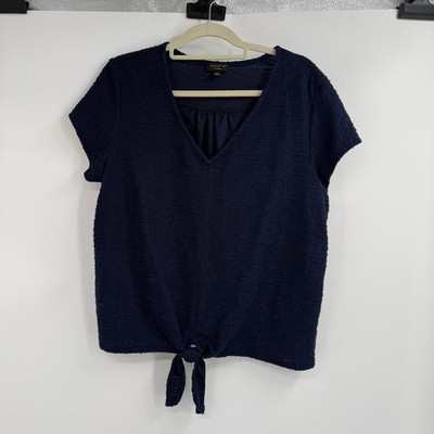 Current Air x Anthropologie Betsy Tie-Front Textured Tee Large Navy Short Sleeve