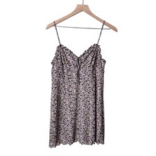 NWT American Eagle Floral Babydoll Ruffle Trim Mini Dress Purple Yellow Medium