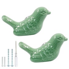 Bird Shape Ceramic Knobs, 2 Pack Green Cute Cabinet Pulls Handles for Dresser...