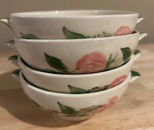 4 FRANCISCAN Desert Rose Rare USA Handled Cream Soup Bowls NO Lids HTF