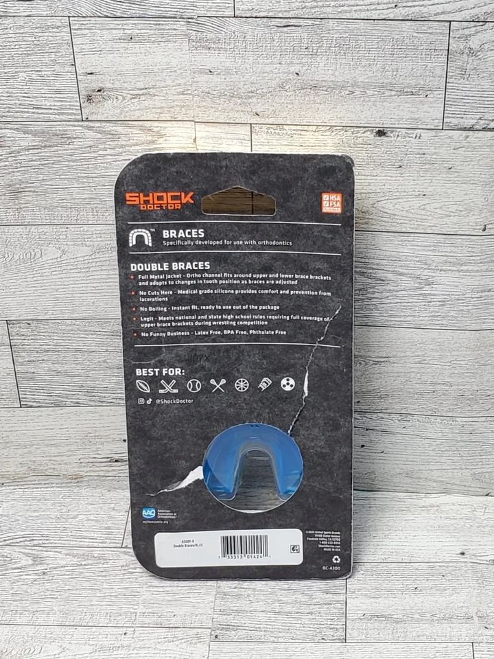 Shock Doctor Braces Strapless Mouthguard, Upper & Lower Protection, Youth, Blue - Image 2 of 2