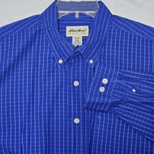 Eddie Bauer Blue Check Button Down Shirt Men's XXL 100 Cotton Pocket Casual EUC
