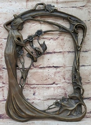 Beautiful Woman Holding Flower in Bronze Art Deco Sculpture Signed Milo Artwork