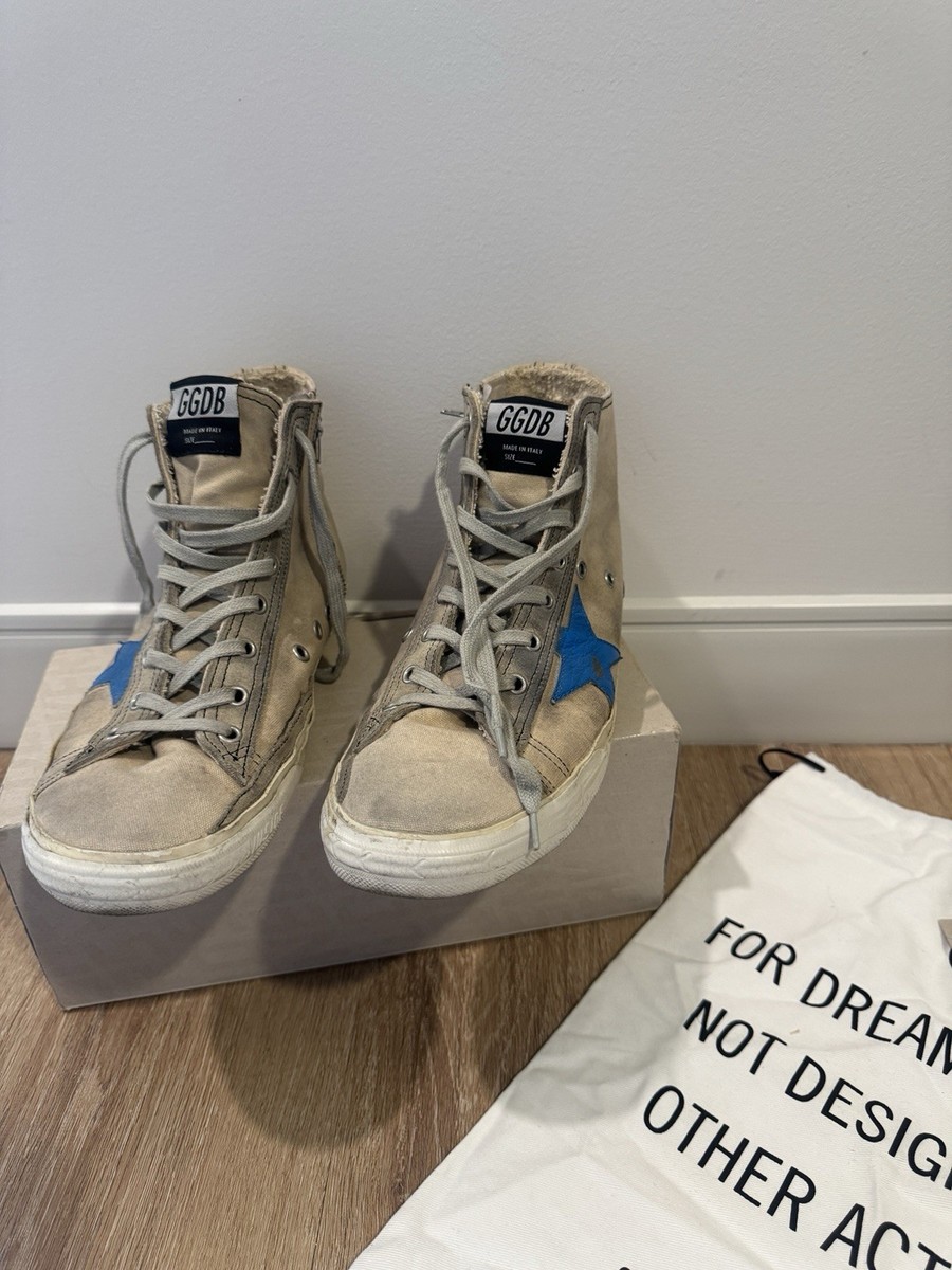 Golden Goose Francy High Top Sneakers Beige Blue White Men's G448