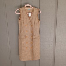 J.Mclaughlin Pia Dress Size 2 Women Preppy Sleeveless Pockets V Neck In Sand