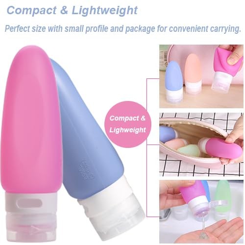 3oz Leak-Proof Refillable Travel Bottles for Toiletries,4 Pack with Toiletry Bag