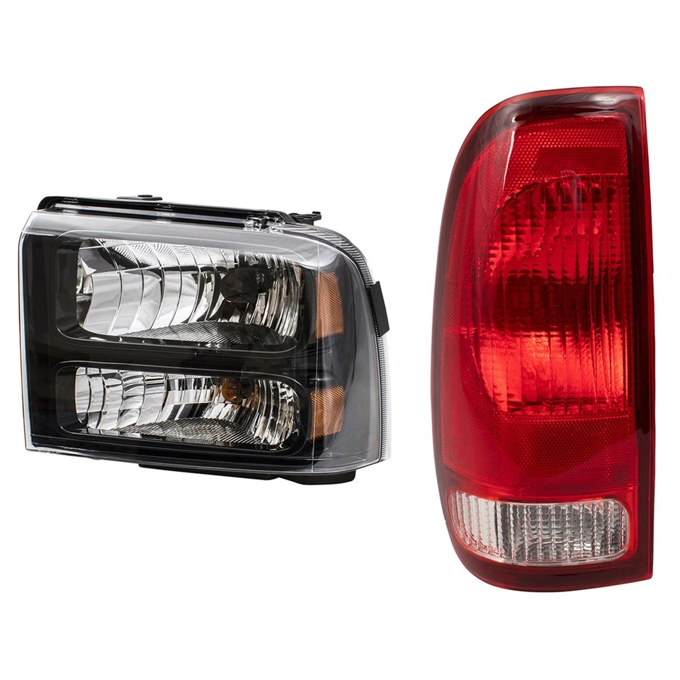 4 Pc Set Headlights Black Bezel & Tail Lights for 05-07 Ford Super Duty Pickup Foto 3 de 4