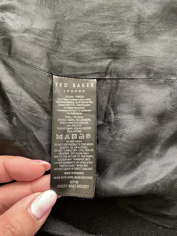 Abrigo largo para mujer TED BAKER talla 6 (US) 10 Reino Unido negro lana y cachemir *Leer* Foto 4 de 4