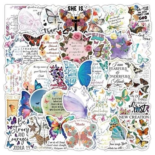 30Pcs Random Aesthetic Butterfly Inspirational Bible Verse Waterproof Stickers