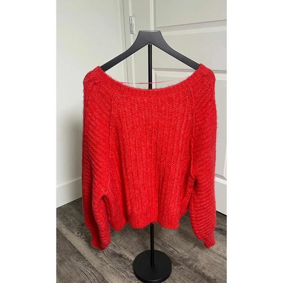 Новый без ценников Free People женщин красный большой коренастый вязаный шар рукав свитер богемное мягкий - Изображение 2 из 4