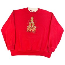 Vintage Christmas Sweatshirt Women’s XL Red Pullover Reindeer Art Holiday Lights
