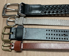 Vintage Women's Lot of 4 Medium to Thin Leather Belts with Square Buckles Large