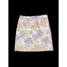 Talbots Canvas Tropical Floral Skirt Sz 2P Resort Pastel Pineapple Parrot Mini