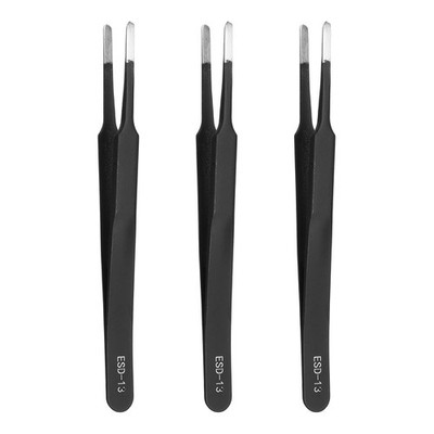 3pcs 4.8'' Long ESD-13 Anti-static Metal Round Edge Pointed Tip Tweezers