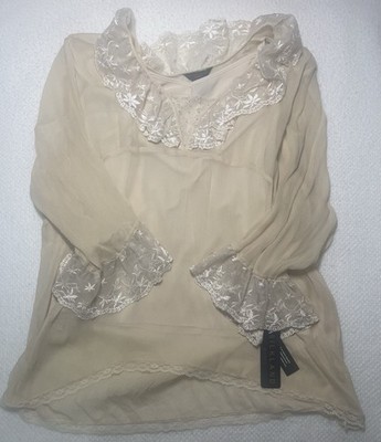 Vintage Silkland Woman s Delicate Cream Beaded Laced Blouse 100% Silk Shell