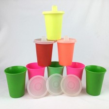 Vintage Tupperware Bell Tumblers 7 oz Sippy Cups 109 Lids 297 / 1552 LOT x 14