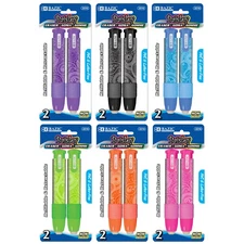 BAZIC Paisley Retractable Stick Erasers (2/Pack), 6 Assorted Colors