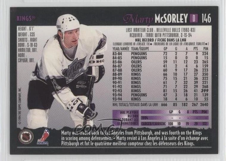 1994-95 O-Pee-Chee Premier Special Effects Marty McSorley #146 - Image 2 of 2