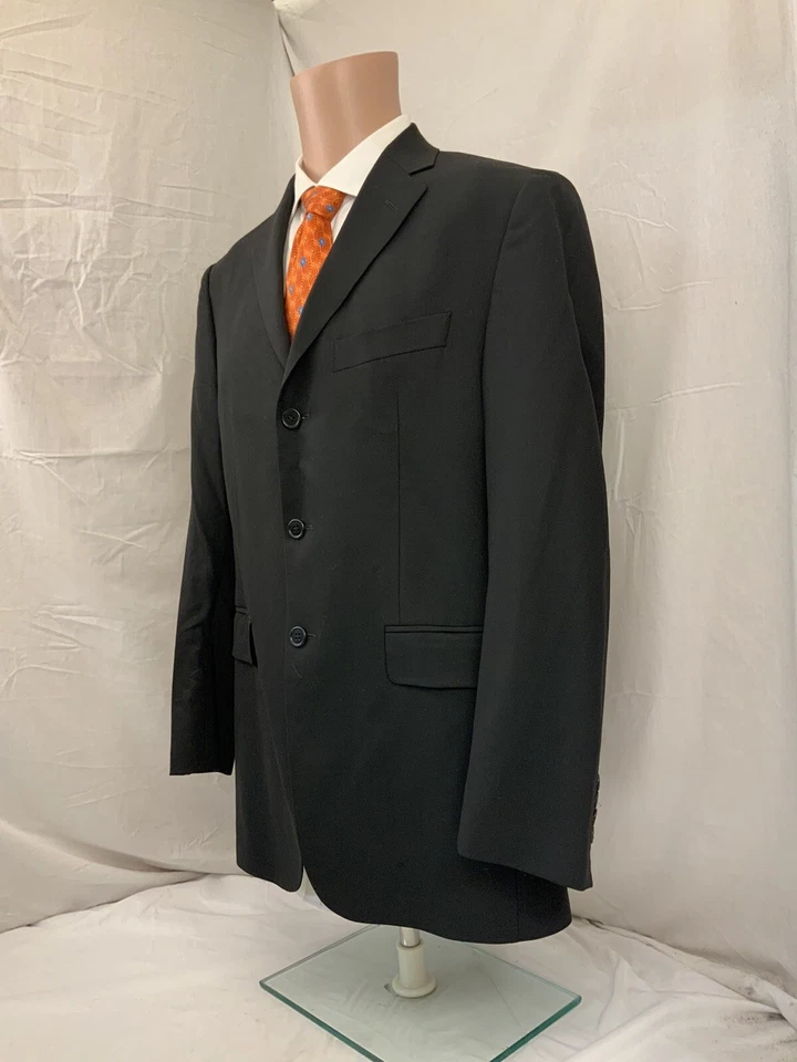 Chaqueta de Traje Barneys New York 40R Negra Lana Elastizada 3 Btn Italia YGI V1-632 Foto 4 de 4