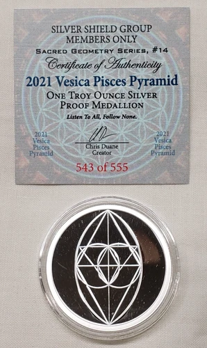 1oz 2021 Silver Shield Proof Vesica Pisces Pyramid Round Coin 14 Sacred Geometry