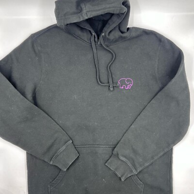 Ivory Ella Men's Hoodie Large Black Pullover Elephant Logo Graphic Cotton Blend