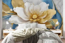 3D Relief Gold White Floral Self-adhesive Removable Wallpaper Murals 4