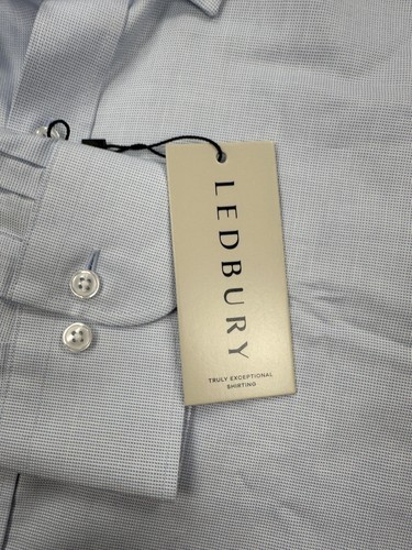 NEW Ledbury Shirtmakers Shirt Men's 18.5 Blue Long Sleeve Button Up Dress Work - Picture 7 of 10