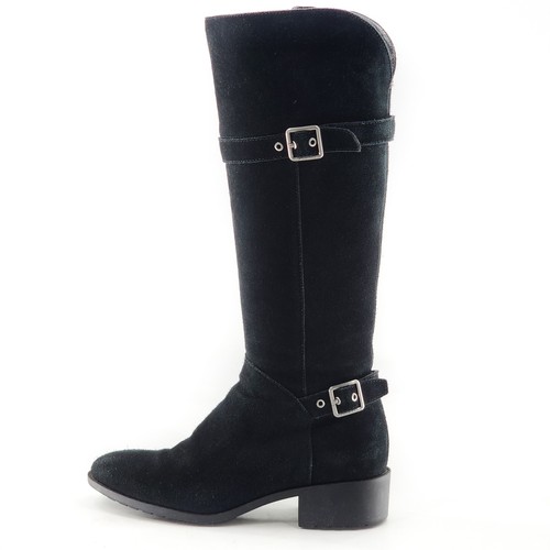 COLE HAAN Waterproof Suede Knee-High Tall Boots Zip Black Buckles Size 8