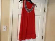 Dress Women Party Sz 6 Orange Sleeveless Beaded Lined
