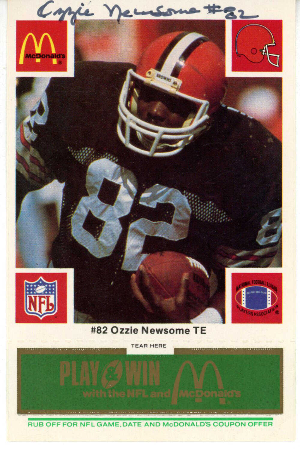 Ozzie Newsome Autographed Signed Cleveland Browns 1986 McDonald's Card Beckett 48237 