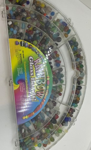 Cousin Corp. Rainbow Multicolor GLASS Beads Mix 360 Grams Plastic Half Moon Box