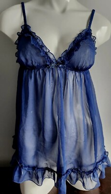 Vtg Victoria's Secret Blue Golden Drops Milkmaid Babydoll Camisole Nightgown! S