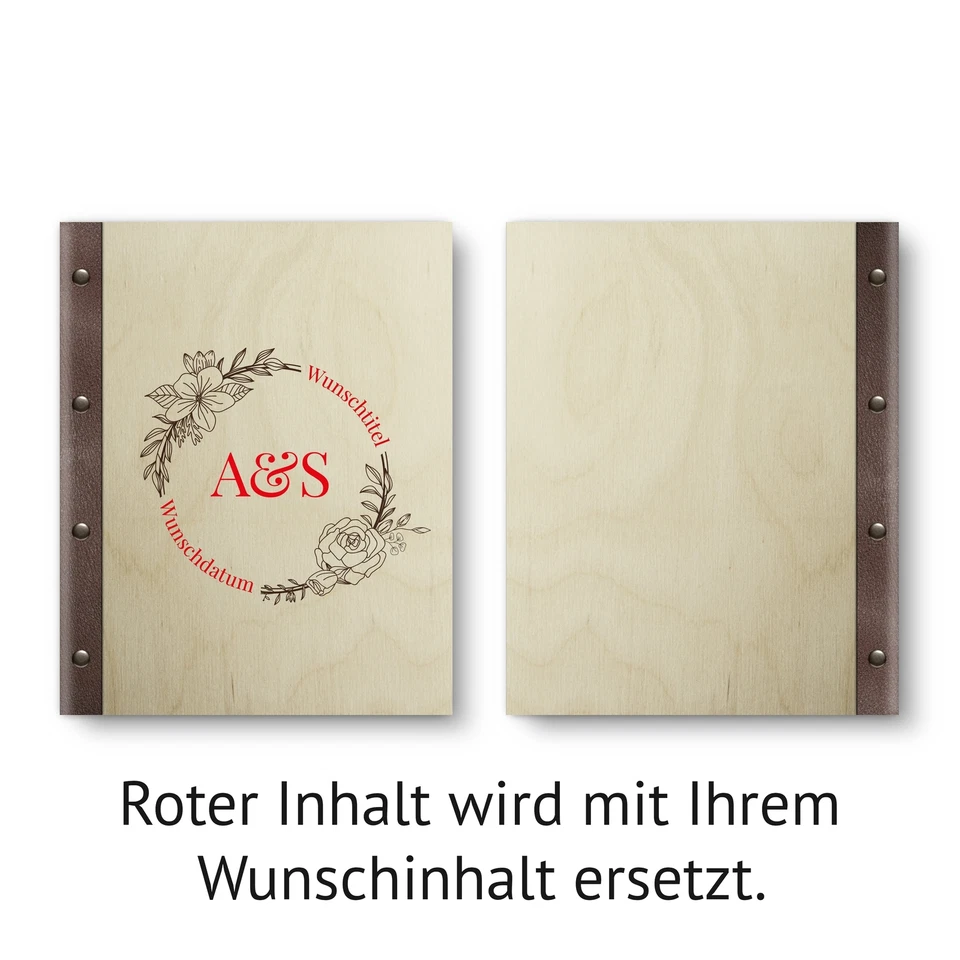 Personalisiertes Stammbuch Birkensperrholz Holz Leder A5 - Blumen Initialen - Bild 4 von 4