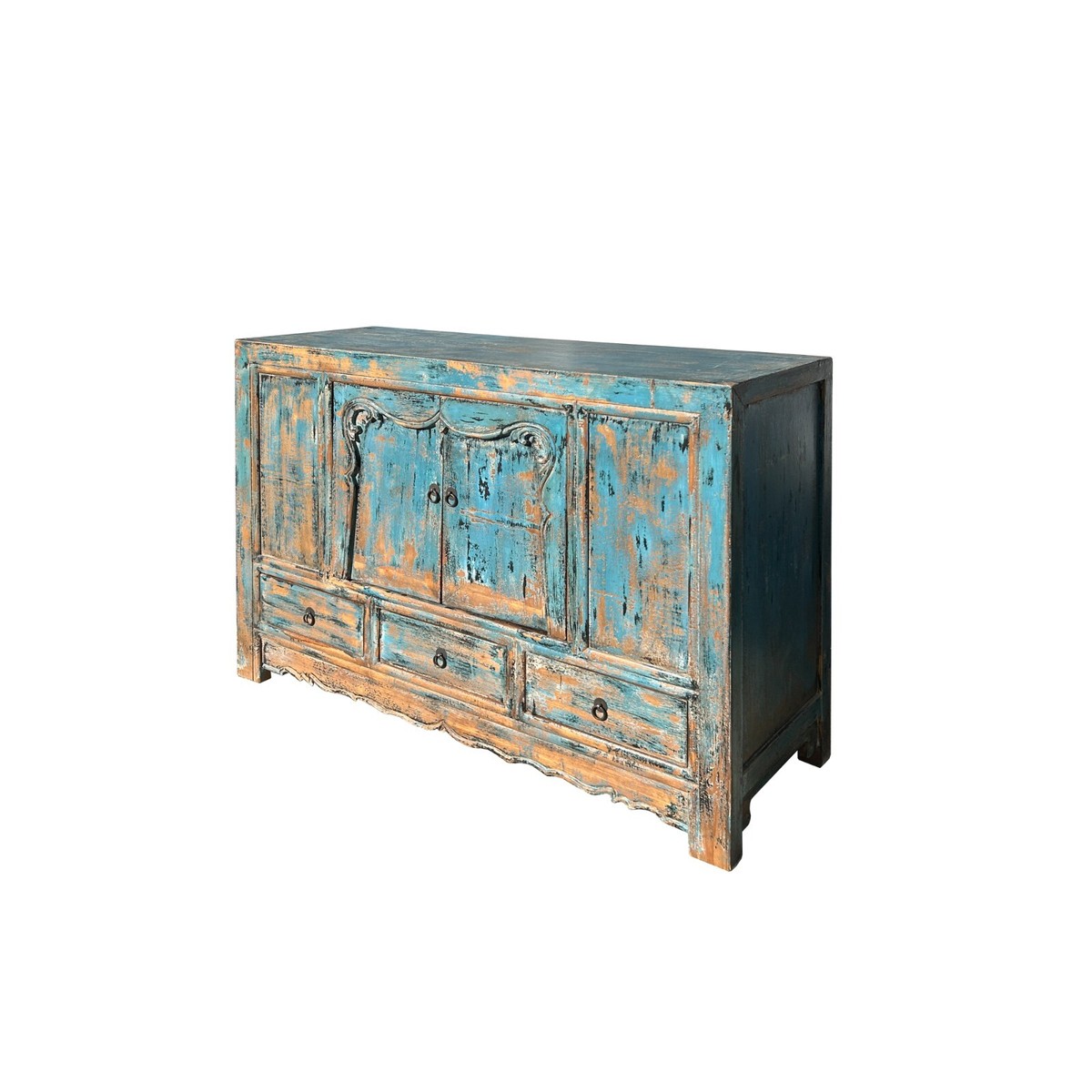 Distressed Rustic Aqua Teal Blue Doors Credenza Sideboard Console