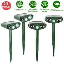 2/4 Pack Solar Ultrasonic Animal Repellent Dog Cat Skunk Deer Raccoon Waterproof