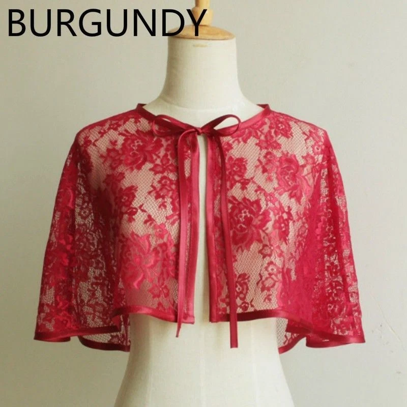 Bolero de encaje nupcial encogerse de hombros con capa envolvente chaqueta chales capelet tippet tul chic tops Foto 4 de 4