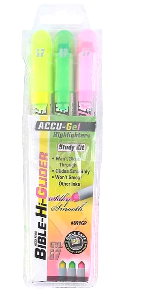 HIGHLIGHTERs- ACCU-GEL BIBLE HI-GLIDER (3PACK)-YELLOW/GREEN/PINK, NEW IN PACKAGE-image