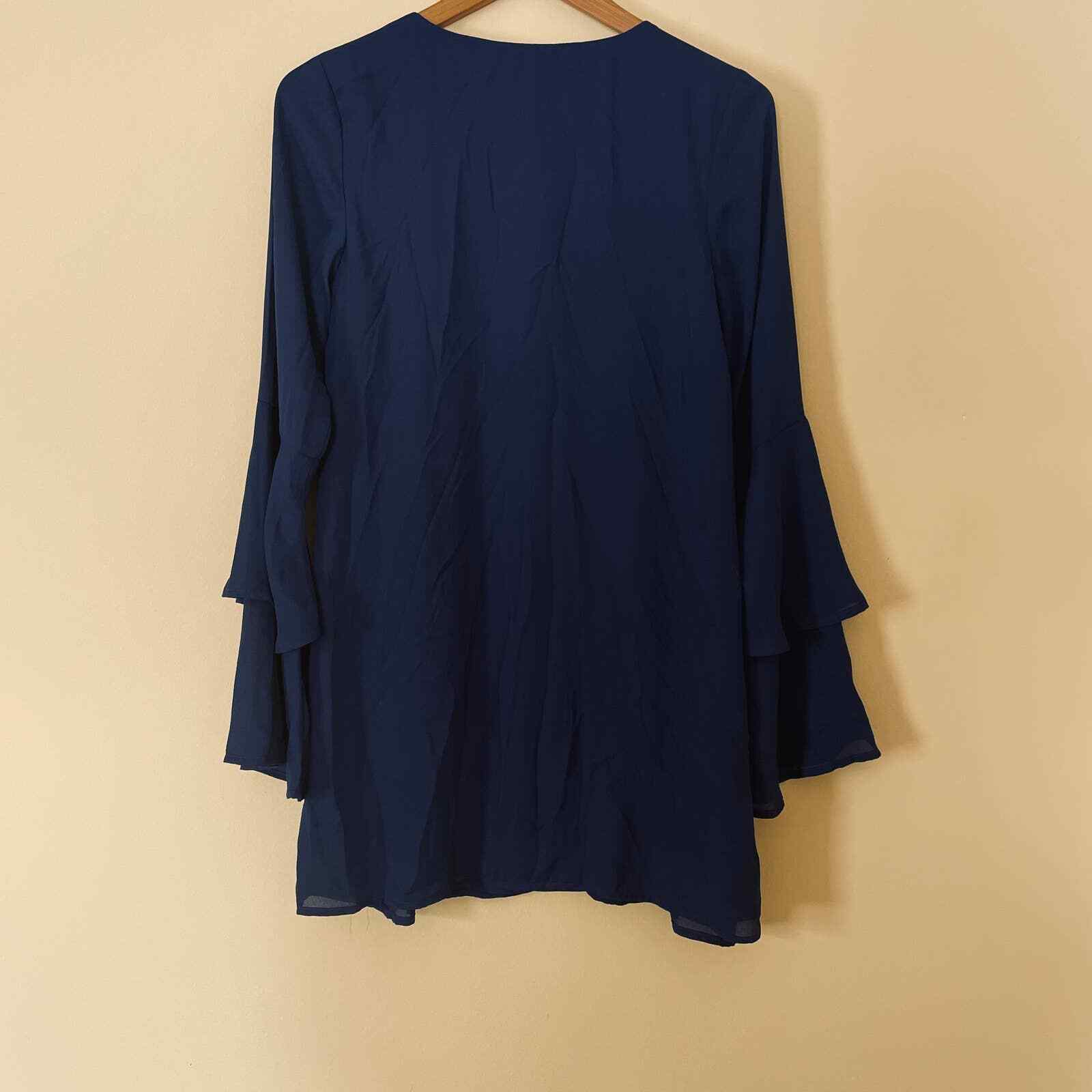 Lulu's Get a Glimpse Shift Dress XS Tiered Bell Sleeve Navy Blue 0 2 Mini