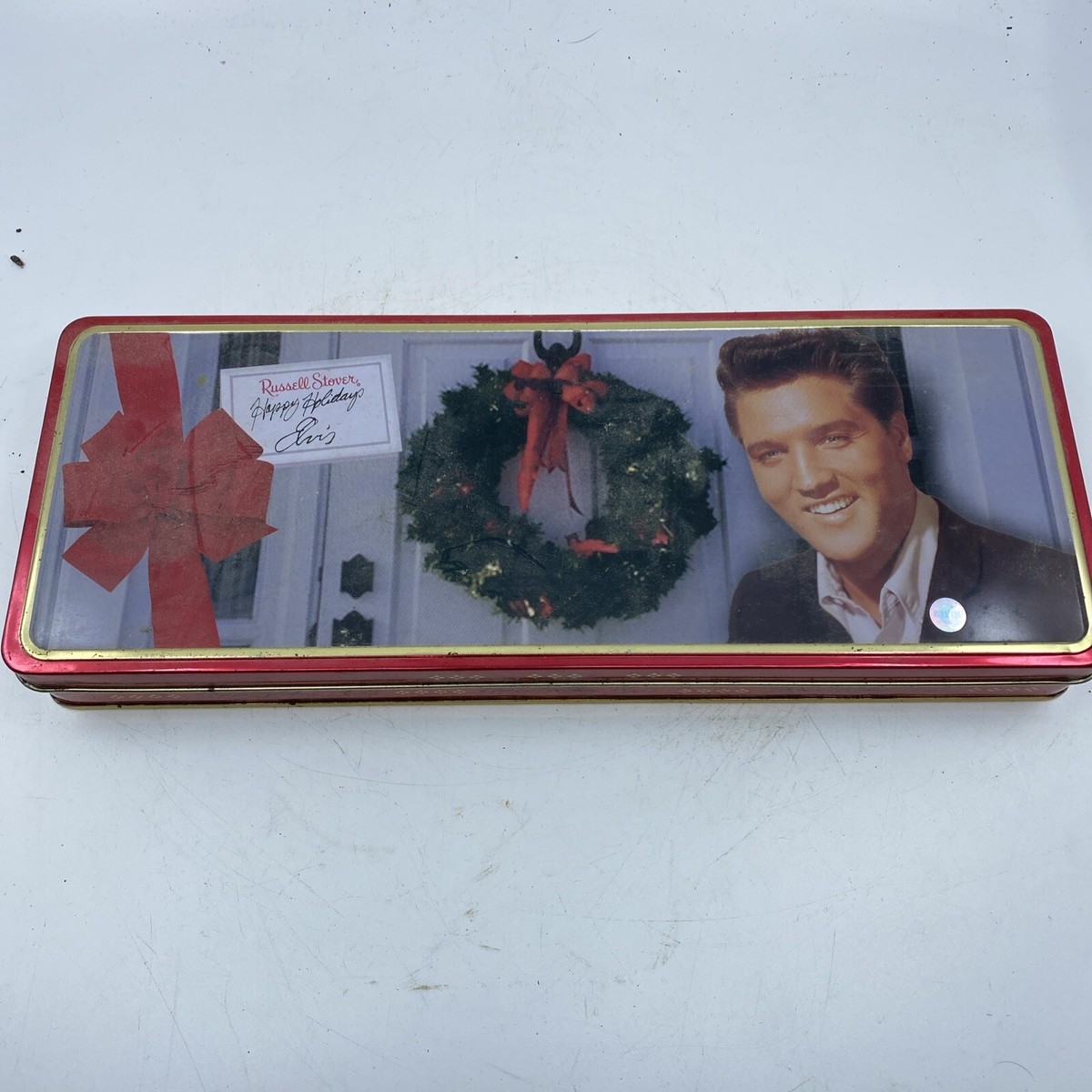 ELVIS Presley Russell Stover Candy Metal Tin “Happy Holidays” 1998