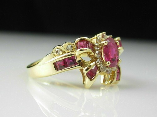 2Ct Oval Cut Lab Created Red Ruby Women's Engagement Ring 14K Yellow Gold Over - Picture 3 of 7
