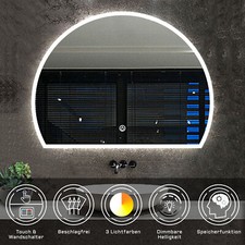 Asymetrisch Badspiegel mit Beleuchtung 2700-6500K Dimmbar+Bluetooth+Uhr Touch