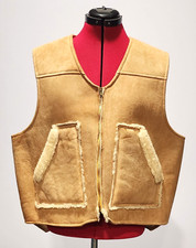 Vintage Suede Leather Sherpa Lined Beige Western Cowboy Vest Size XXL