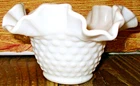 Vintage Kanawha Ruffled Milk Glass Hobnail Candy Dish Bowl Fenton Style USA EUC