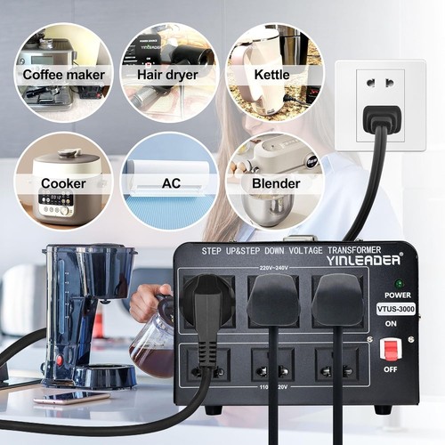 Convertidor de voltaje Transformador 110V a 220V, 220V a 110V Transformador ascendente/abajo... - Imagen 4 de 9