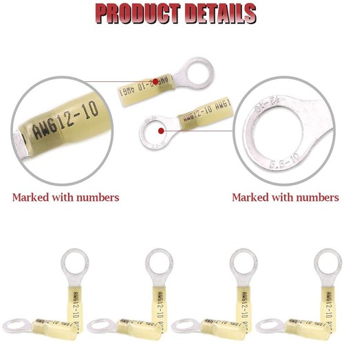HRV5.5-10 Heat Shrink Electrical Wire Solder Terminals 50PCS A.W.G 12-10 Yellow - Picture 9 of 9
